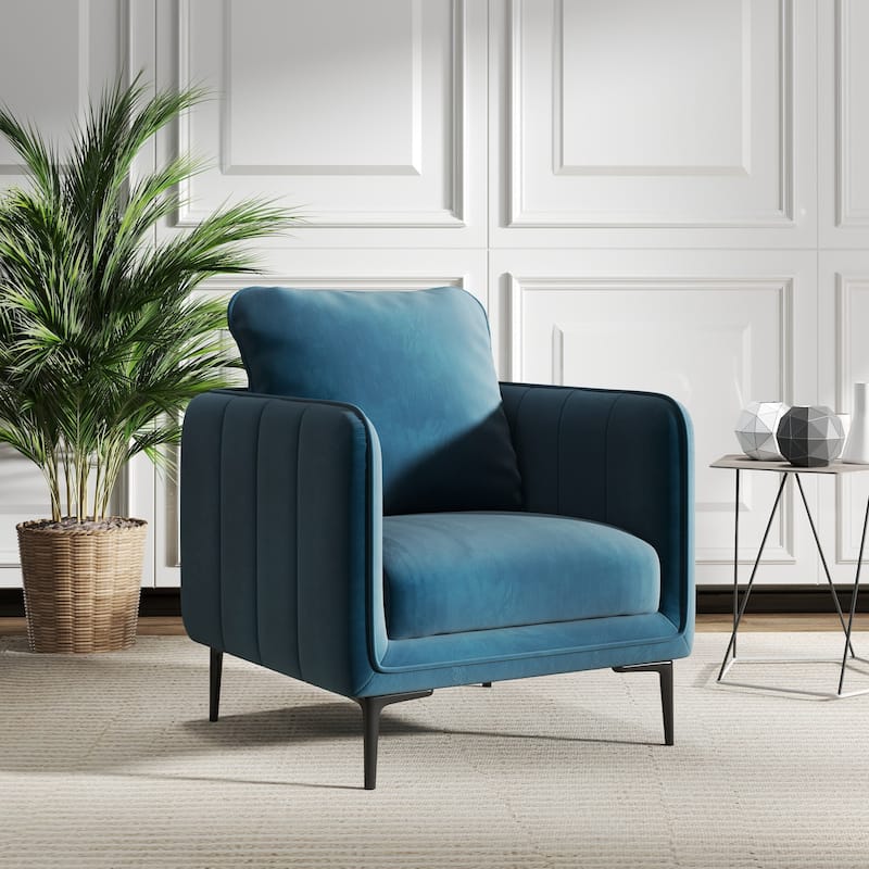 Nora Modern Velvet Accent Chair for Bedroom with Metal Legs - Blue
