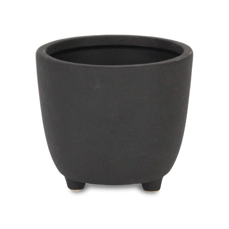 Parlo Raised Textured Round Ceramic Pot - Dark Gray