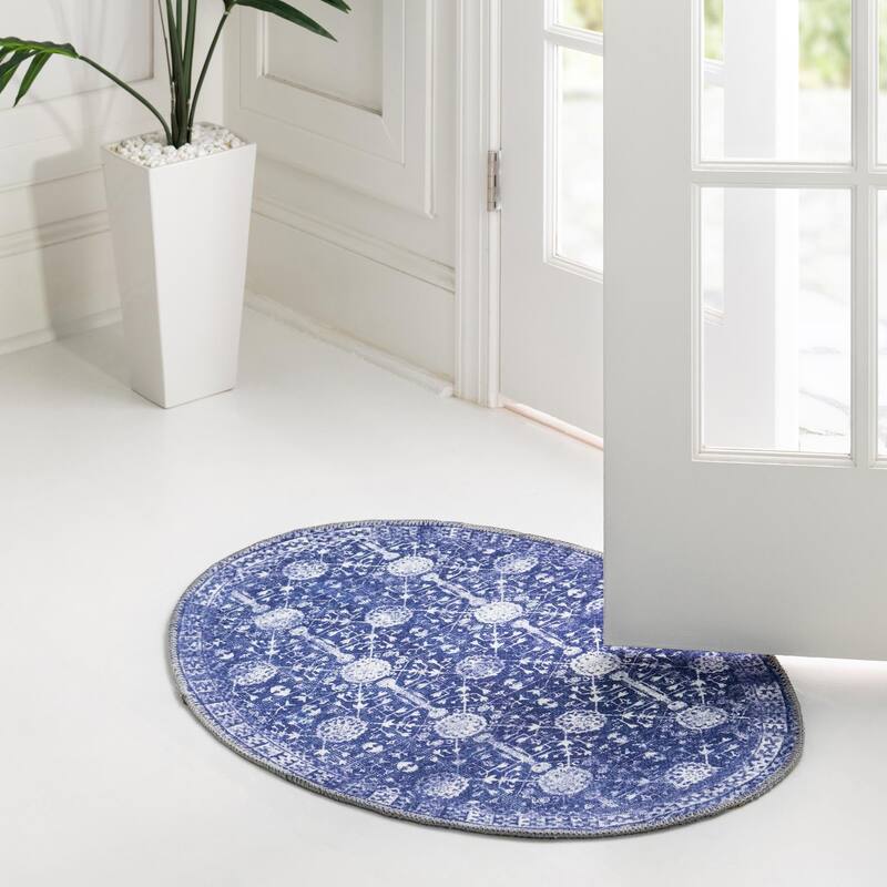 Transitional Rine Collection Area Rug - 2'x3'1" Oval - Navy Blue