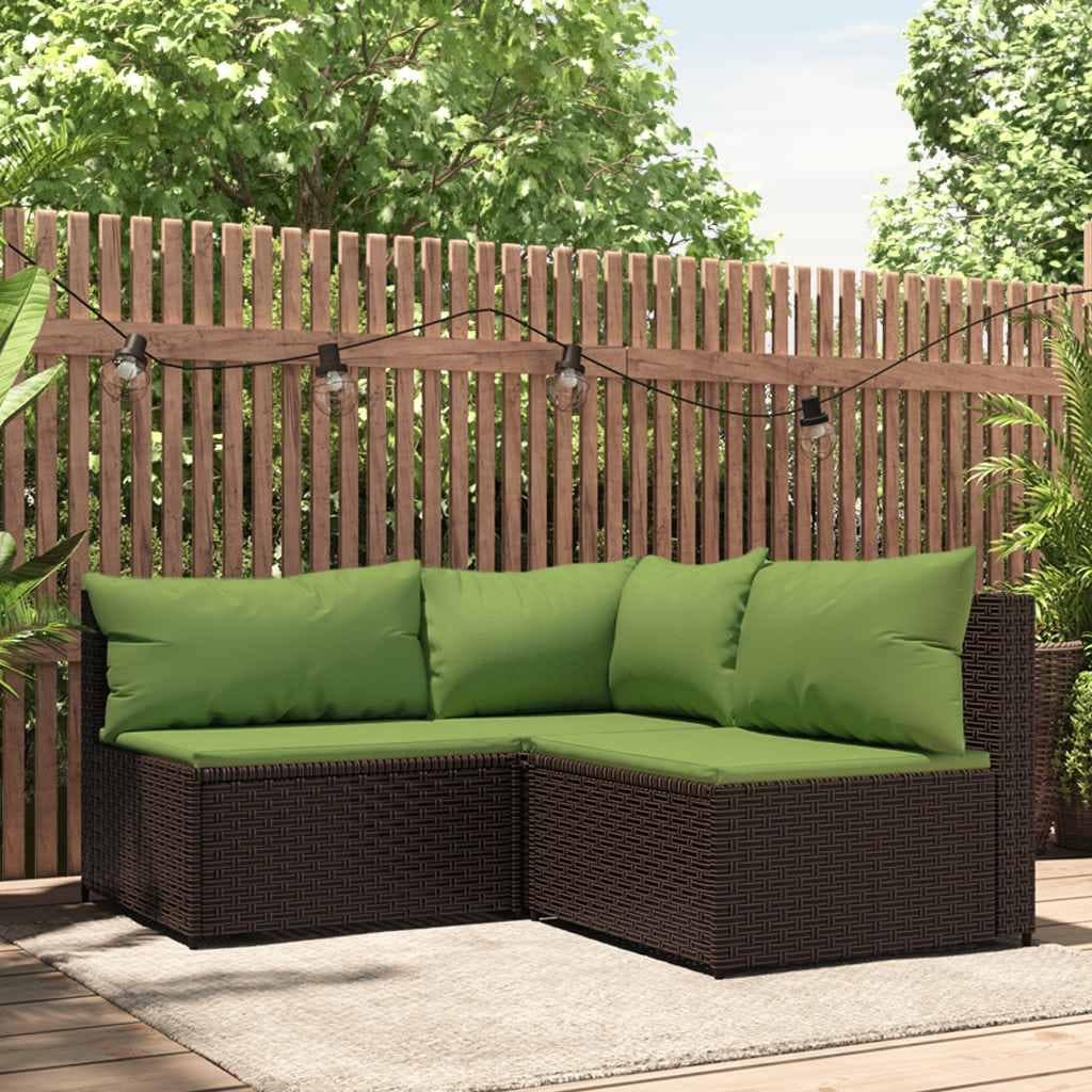 vidaXL Patio Corner Sofa with Cushions Black/Brown/Gray Poly Rattan