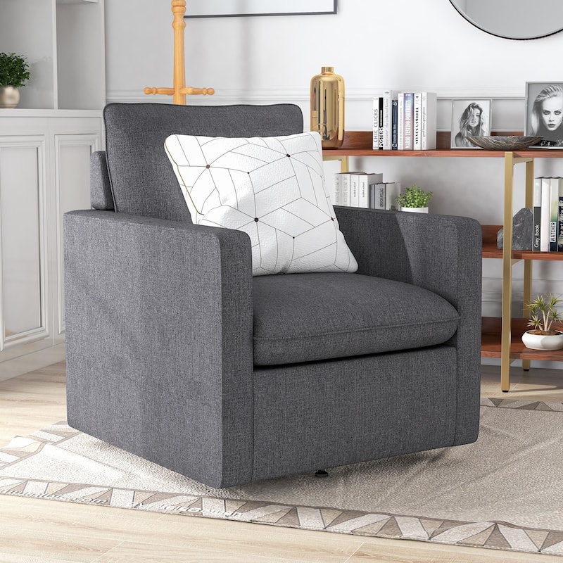 Kamile Transitional Linen Cushion Back Swivel Armchair by Furniture of America - Dark Grey
