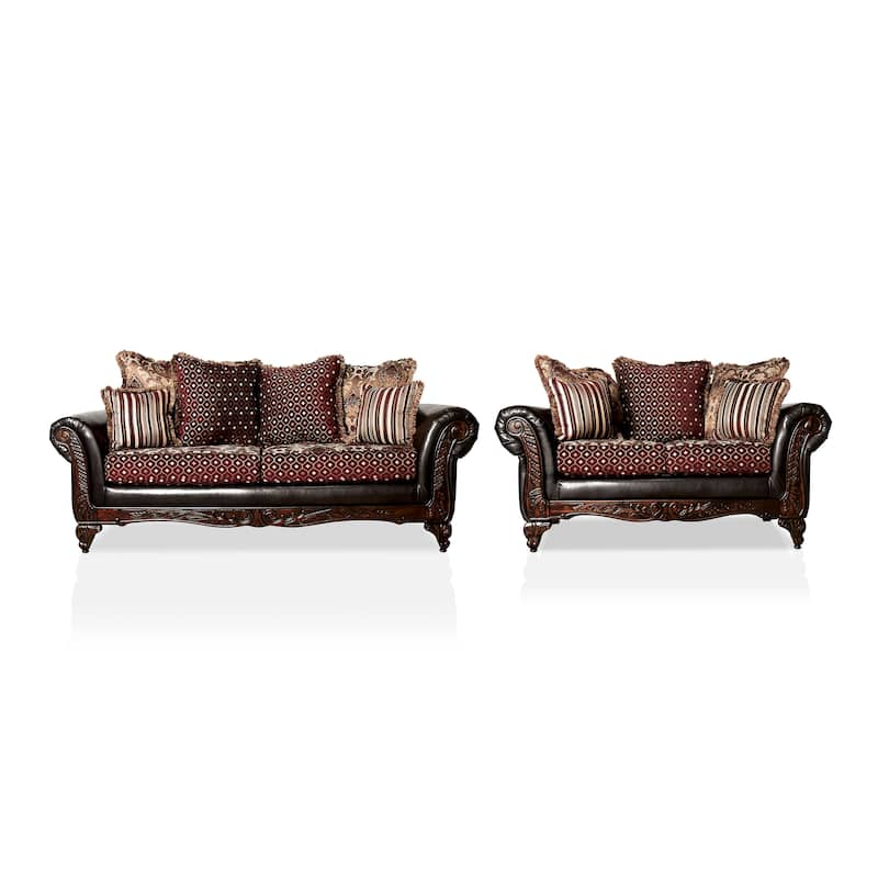 Mestra Traditional Brown Faux Leather 2-Piece Sofa Set by Furniture of America