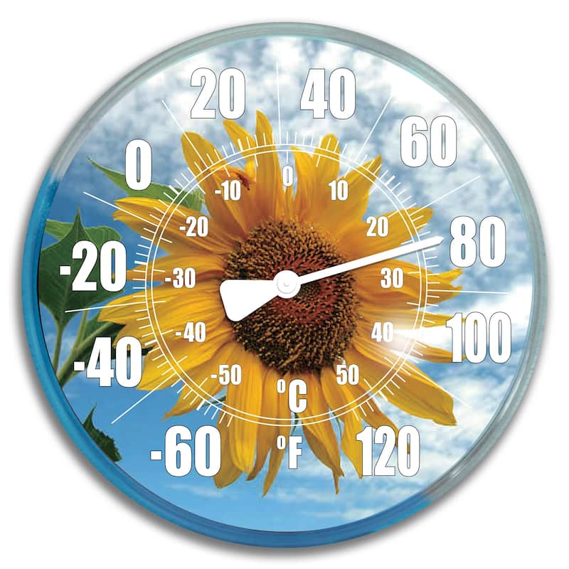 HydroTools Sunflower and Hummingbird Swimming Pool Thermometer and Wall Clock 12-Inches - 12"