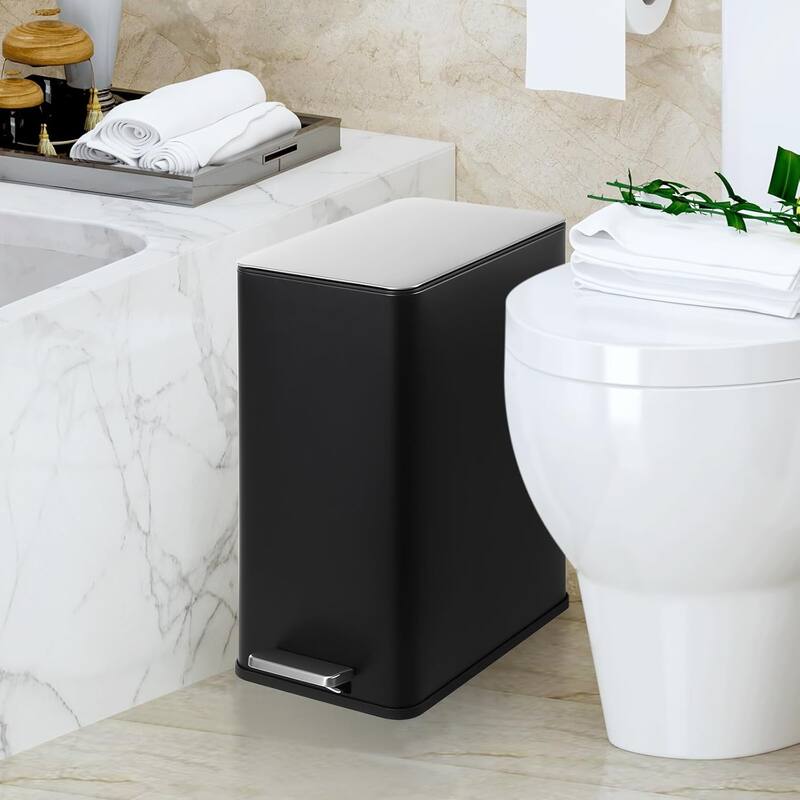 4-Gallon/ 15L Stainless Steel Step Trash Can with Soft Close Lid and Removable Bucket Black