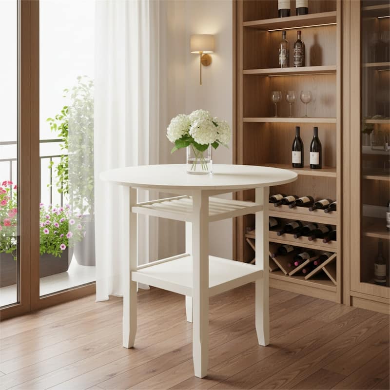 HomeRoots 40" Cream Wood Rounded Drop Leaf Bar Table - 40.00 in. x 36.00 in. x 40.00 in. - Cream