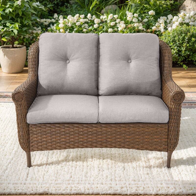 Pocassy Wicker Patio Conversation Set for Backyard - Grey Cushion - 1PC Loveseat Sofa with Cushion