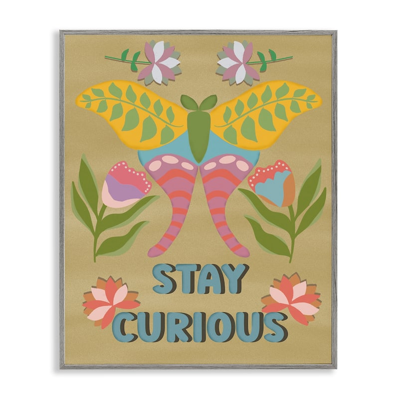 Stupell Stay Curious Butterfly Framed Giclee Art Design By Julia Fox - 11 x 14 - Grey