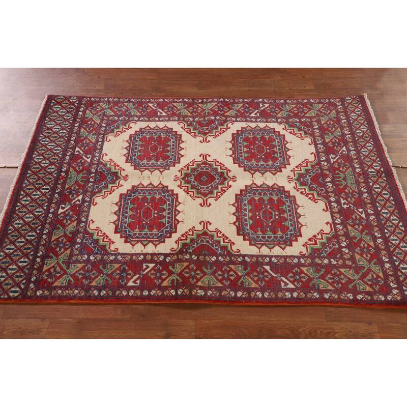 Geometric Kazak Oriental Foyer Rug Handmade Wool Carpet - 3'3"x 4'9"