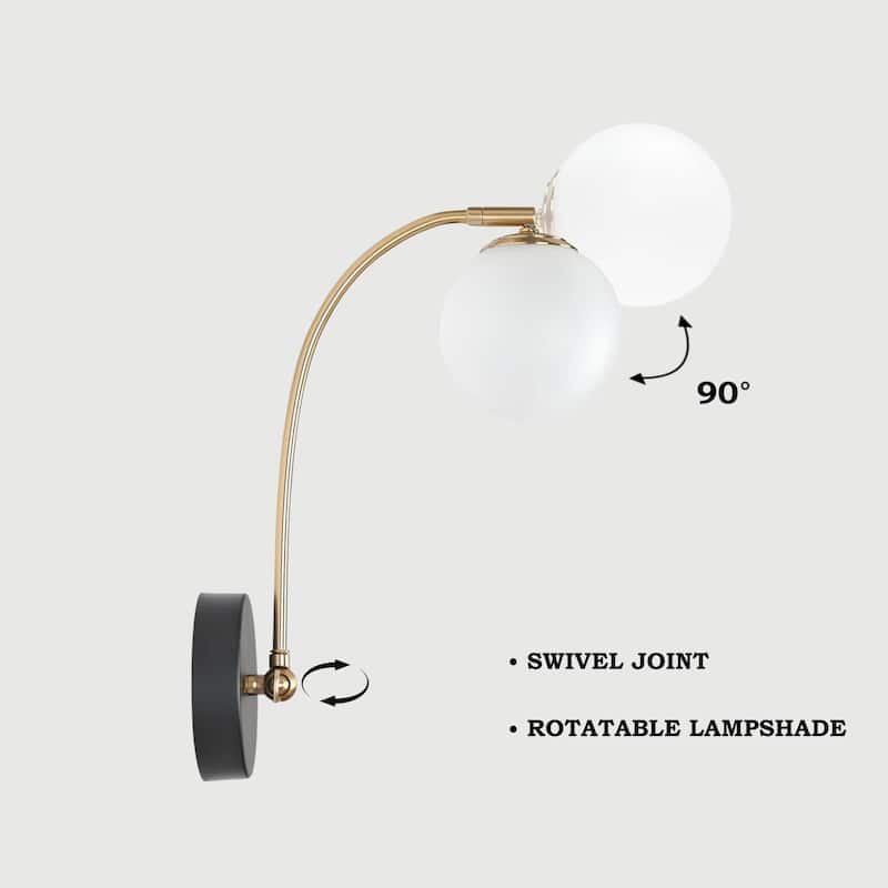 Icey 1-Light Modern Frosted Glass LED Black Gold Wall Sconce Globe Bathroom Vanity Light - 4.7" L x 12" W x 15" H