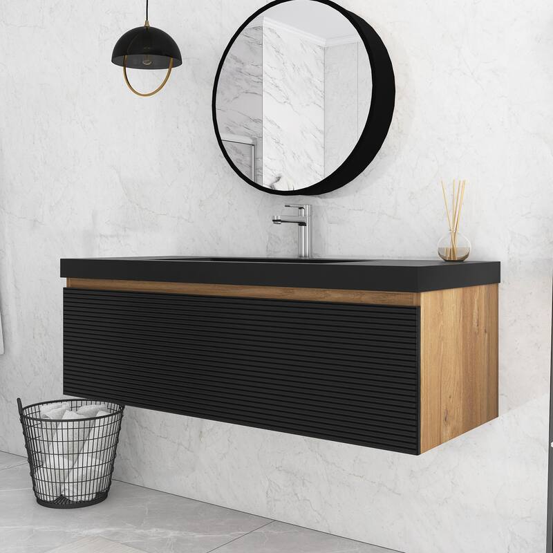 MDF Wall-Mounted Bathroom Vanity Set with Integrated Resin Sink with Drain in Matte Black
