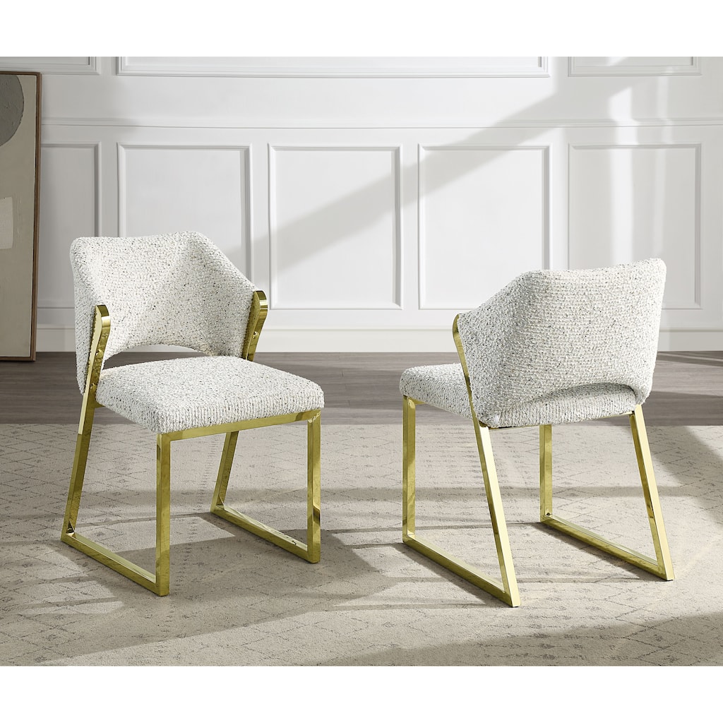 Galdesa Teddy Sherpa & Mirrored Gold Finish Side Chair (Set of 2)