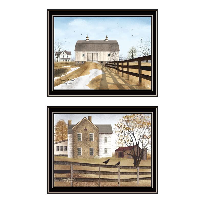 2-Piece Framed Wall Art Set - Grandpa's Barn & Autumn Afternoon, Black Frame