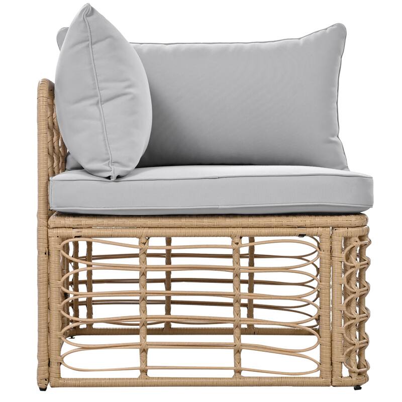 7 Pieces Outdoor Patio Furniture, with Thick Cushions & Pillows, All-Weather Rattan Sectional Sofa Set wRound Coffee Table