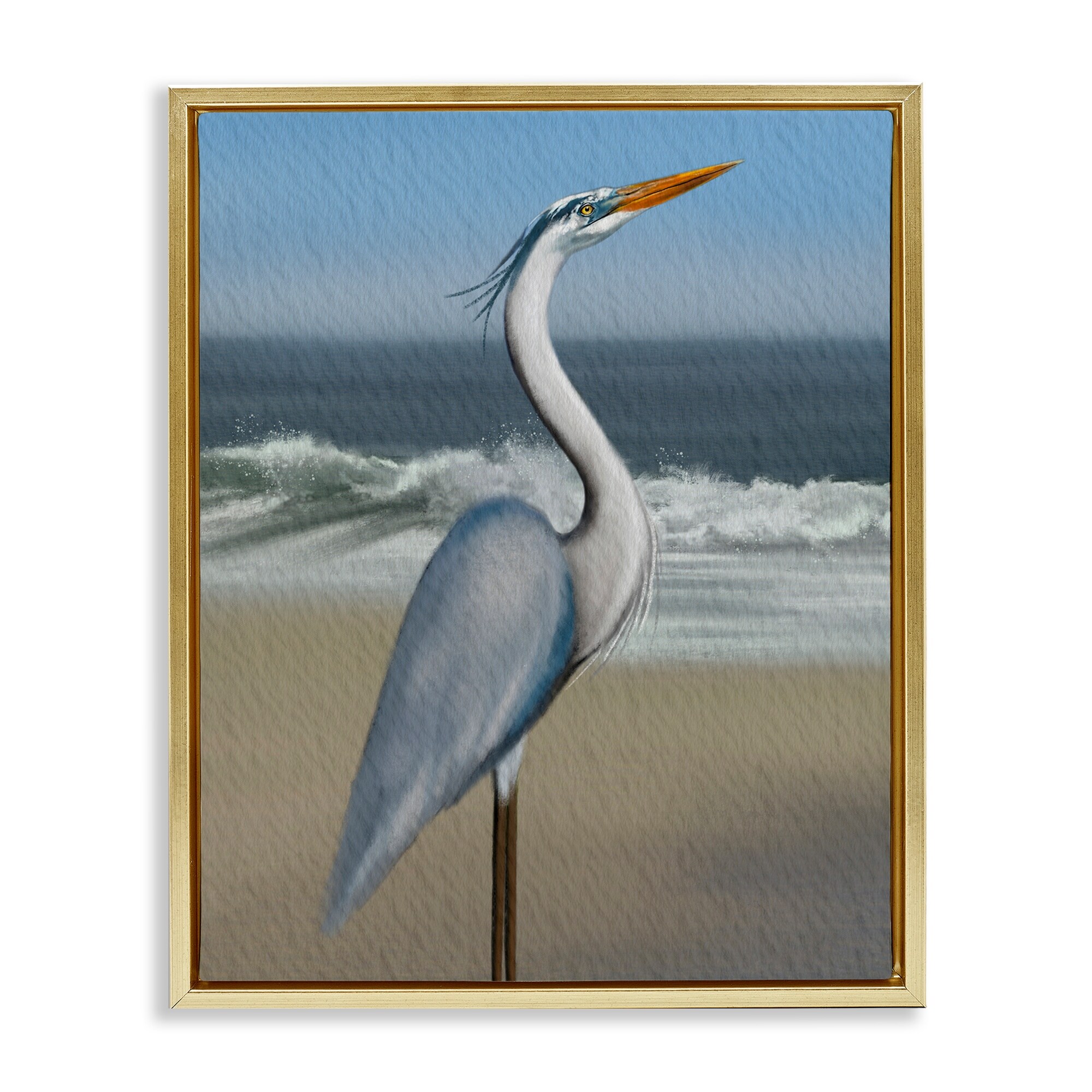 Stupell Flag Coastal Blue Heron Framed Floater Canvas Wall Art Design By Matthew Piotrowicz