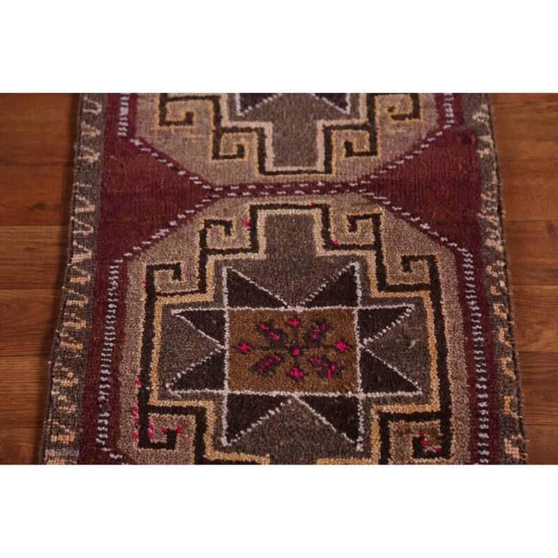Hand Knotted Oriental 100% Wool Carpet Transitional Tribal Purples Anatolian Area Rug - 2' 11'' X 1' 7''