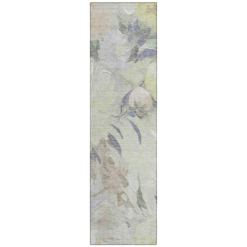 Machine Washable Indoor/ Outdoor Watercolor Floral Chantille Rug