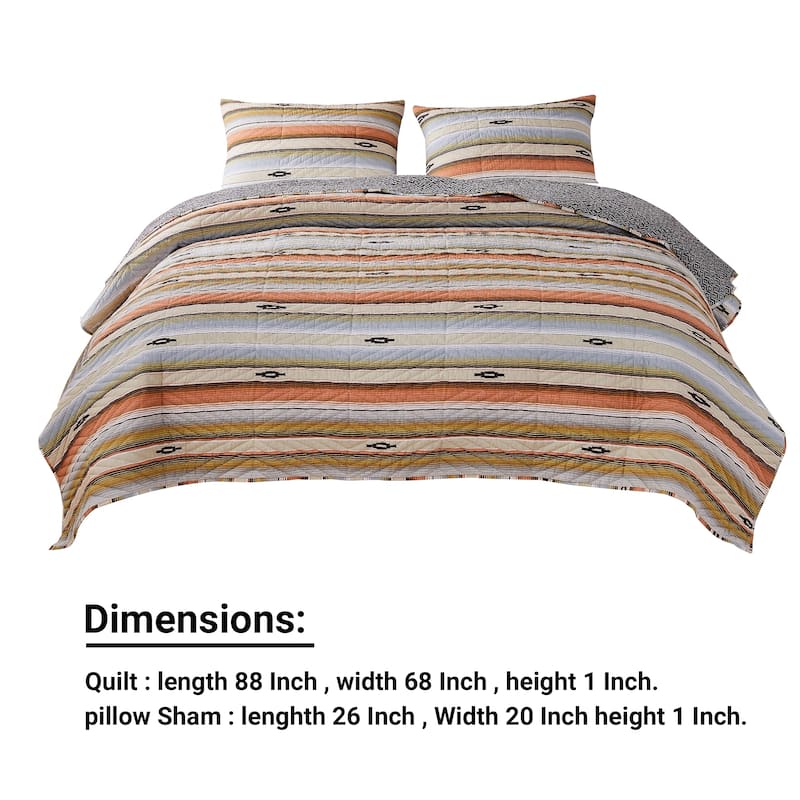 3 Piece Microfiber Full Size Quilt Set with Chevron Print, Multicolor