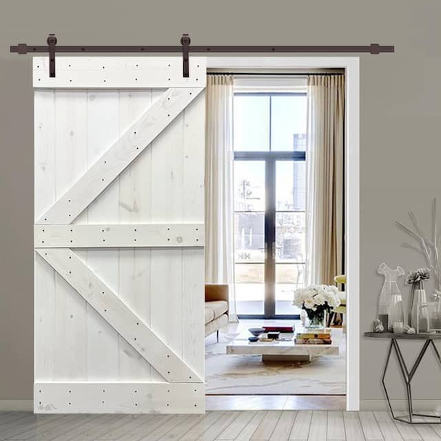 CALHOME K Series Stained Wood Sliding Barn Door with Hardware Kit - White - 42 x 84