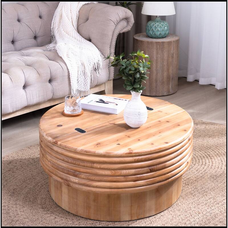 30.3" Stylish Round Coffee Table with Hidden Storage