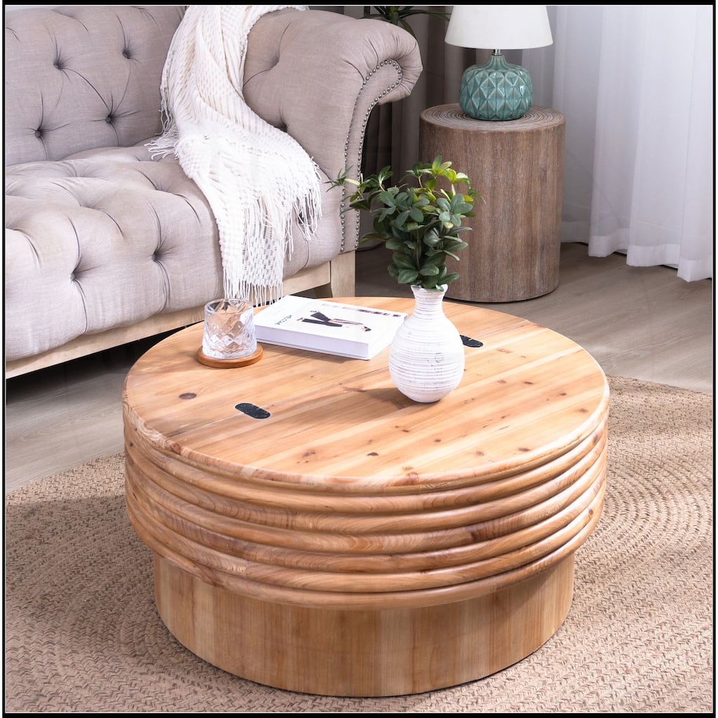 30.3" Stylish Round Coffee Table with Hidden Storage