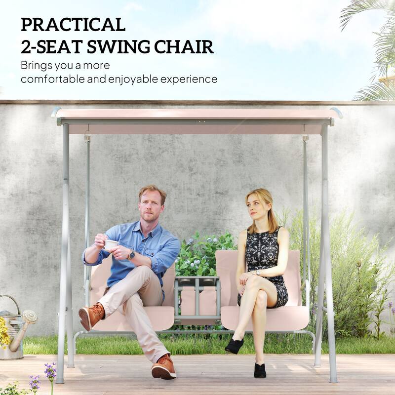 2-Seater Outdoor Patio Swing Chair with Adjustable Canopy - 69" L x 44" W x 65" H