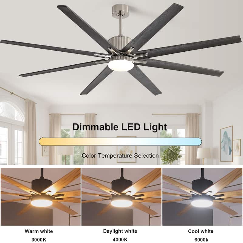 52"/66"/72"/76 Inch Modern Ceiling Fan with Dimmable LED Light ,Remote&APP Control,8 Blades for Large Living Room,Porch