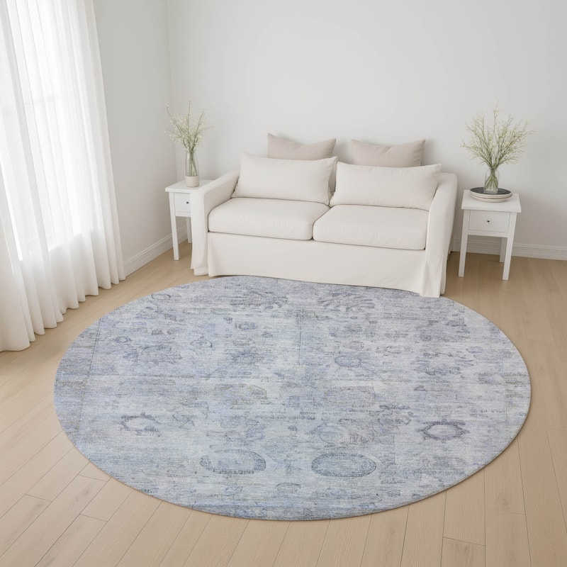 Premium Washable Super Soft Vintage Traditional Mayfield Rug - Sky - 8' x 8'