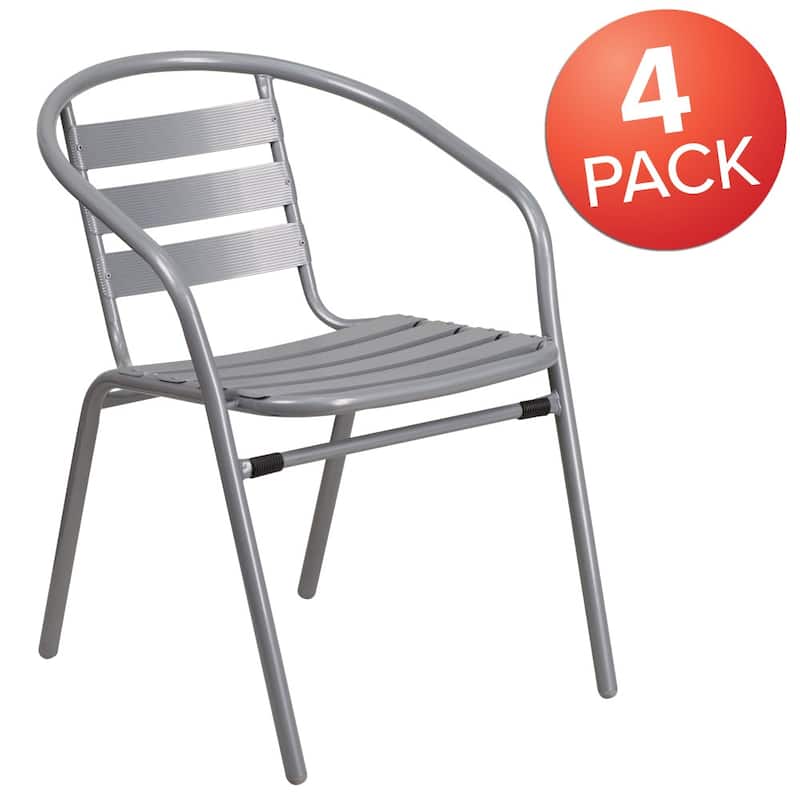 Modern Aluminum Slat Stacking Outdoor Restaurant Chairs (Set of 4)