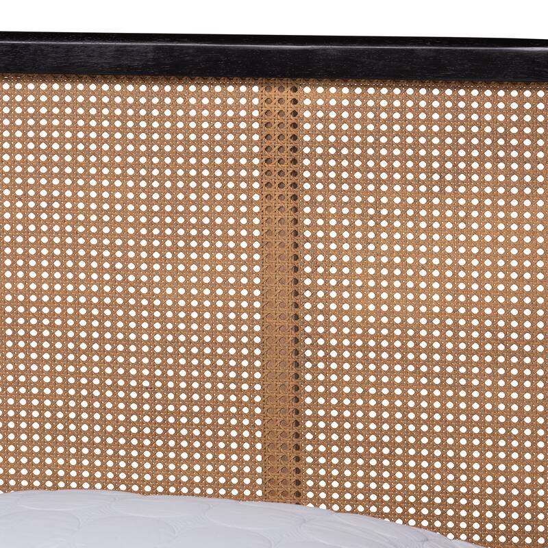 Elston Mid-Century Modern Synthetic Rattan Wood Platform Bed -Charcoal