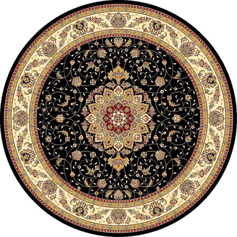 Oriental Round Area Rug - Traditional Style Rug, Classic Design, Durable Floor Decor, Home Accent - 96 x 96