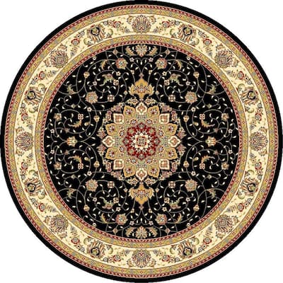 Oriental Round Area Rug - Traditional Style Rug, Classic Design, Durable Floor Decor, Home Accent - 96 x 96