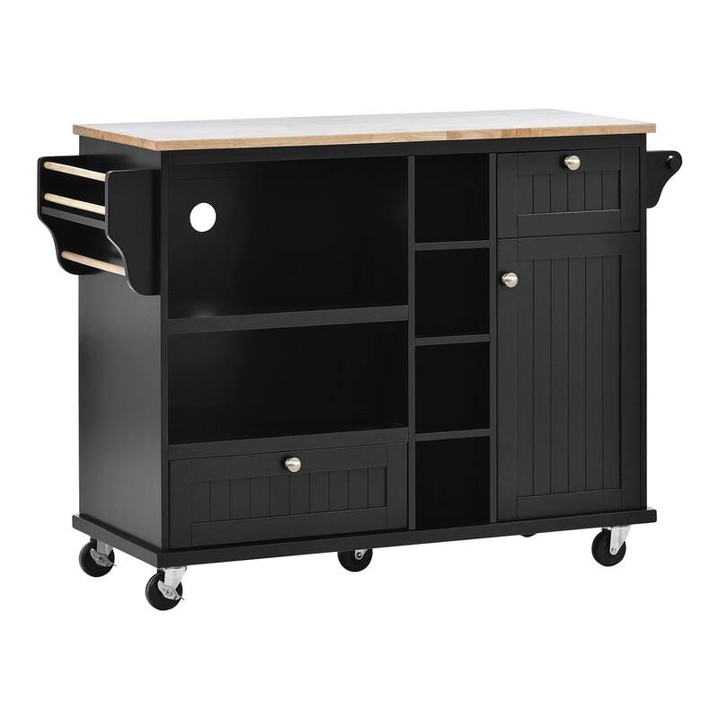 50.80 "W Versatile Solid Wood Countertop Kitchen Island with Storage and Two Locking Wheels