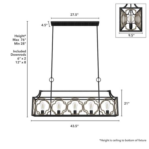 dimension image slide 0 of 2, Hunter Stone Creek 5-Light Modern Farmhouse Linear Chandelier - Dining Room - Rustic, Transitional