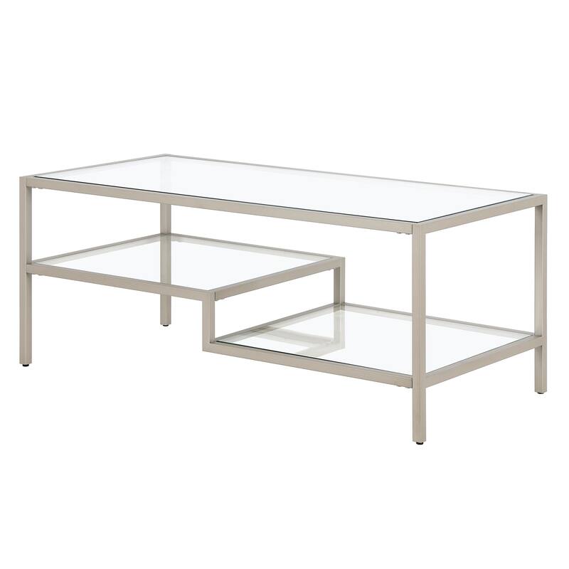 45" Contemporary Rectangular Glass Coffee Table with 2 Storage Shelves for Living Room - 45"L x 22"W x 17"H