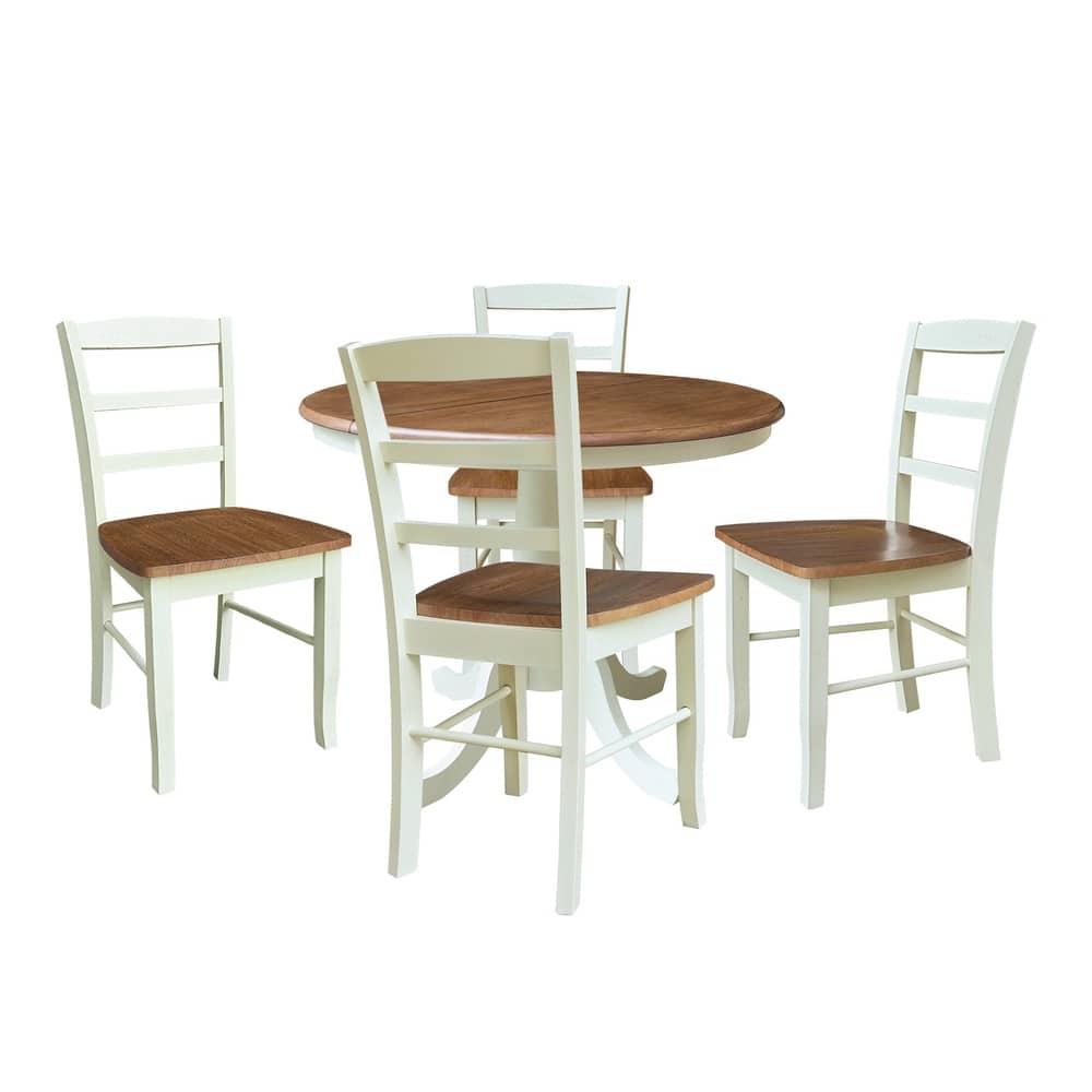 36" Round Top Pedestal Extendable Table With 12" Leaf and Madrid Chairs