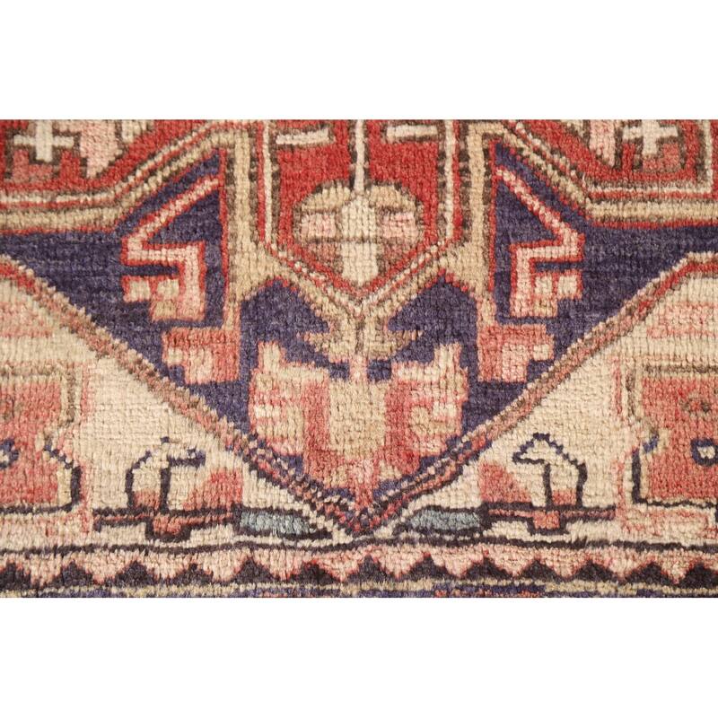Geometric Ardebil Persian Vintage Runner Rug Hand-knotted Wool Carpet - 3'2"x 10'6"