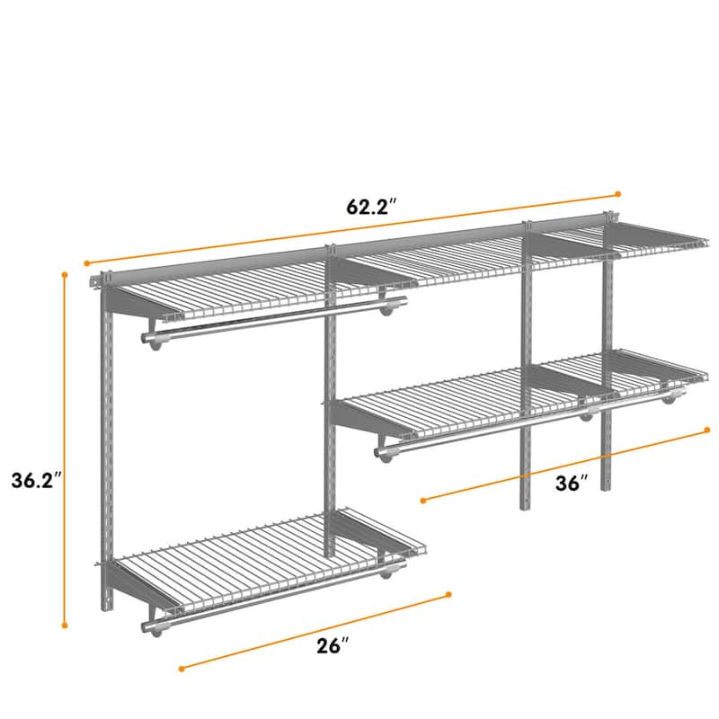 3 to 5 FT Closet Organizer System Kit Wall Mounted Storage Organizer