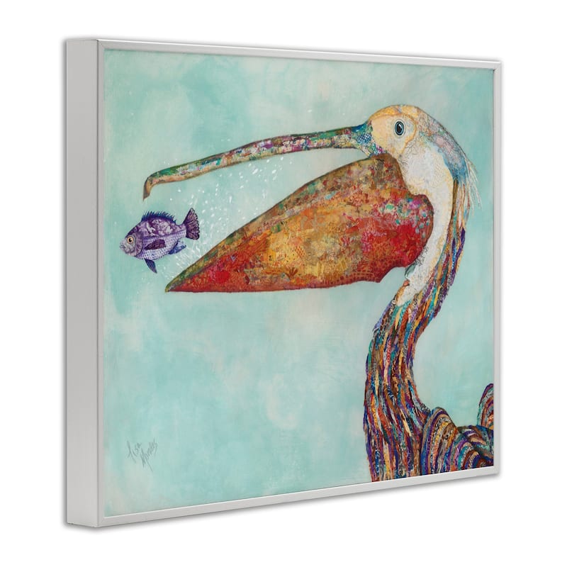 Stupell Pelican's Lost Supper Fish and Patterned Feathers Framed Giclee Texturized Art by Lisa Morales