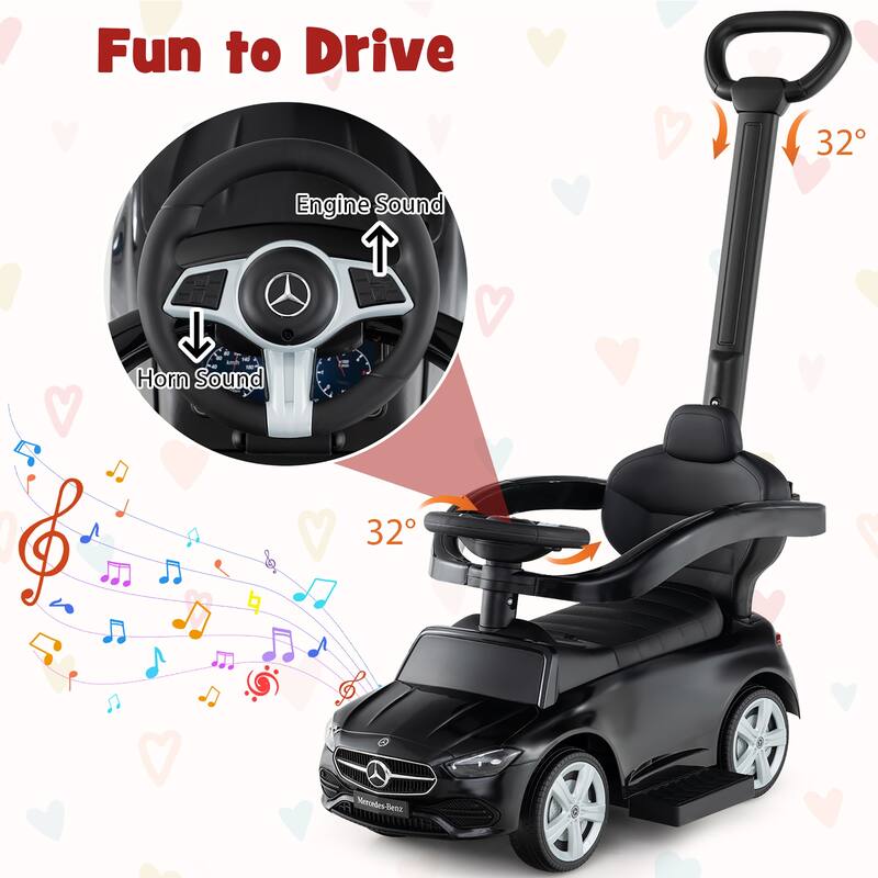 Gymax 3-in-1 Toddler Push Car w/Adjustable Canopy Under Seat Storage