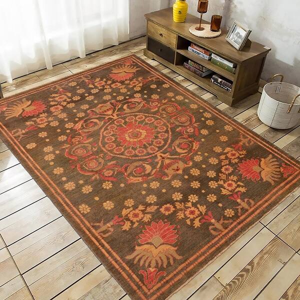 Antique Lavastone LowPile Renna Green/Green Wool Rug 6'3'' x 8'3