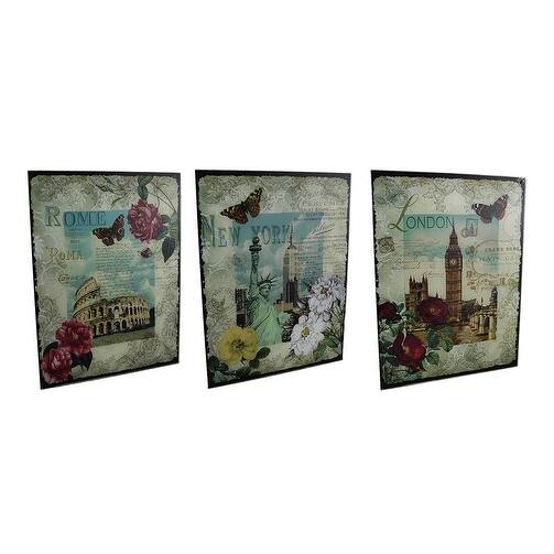 Shop 3 Pc New York London Rome Decorative Glass Wall Hanging