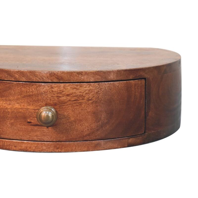 Artisan Furniture Solid Wood Honey Caramel Wall Mounted Rounded Bedside ,Brown, 1 drawer