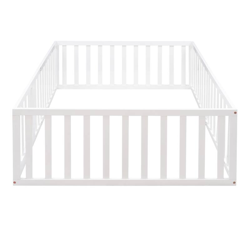 Kids Bed Wood Daybed Frame with Fence,Twin/ Full/Queen,White/Gray/Walnut/Natural