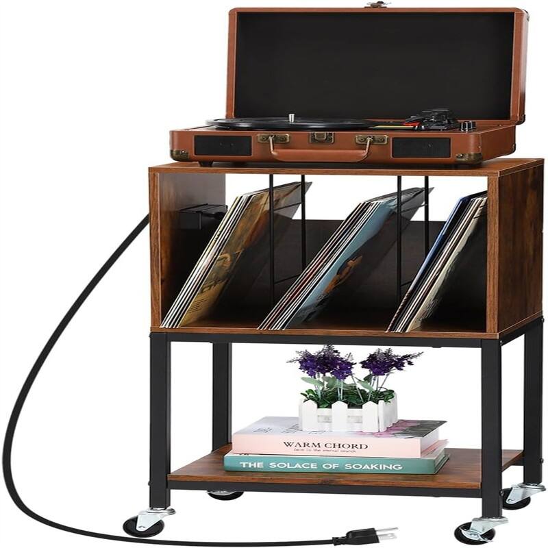 Vinyl Shelf with USB Ports and Outlets Turntable - 17.2 x 24.82 x 11.83