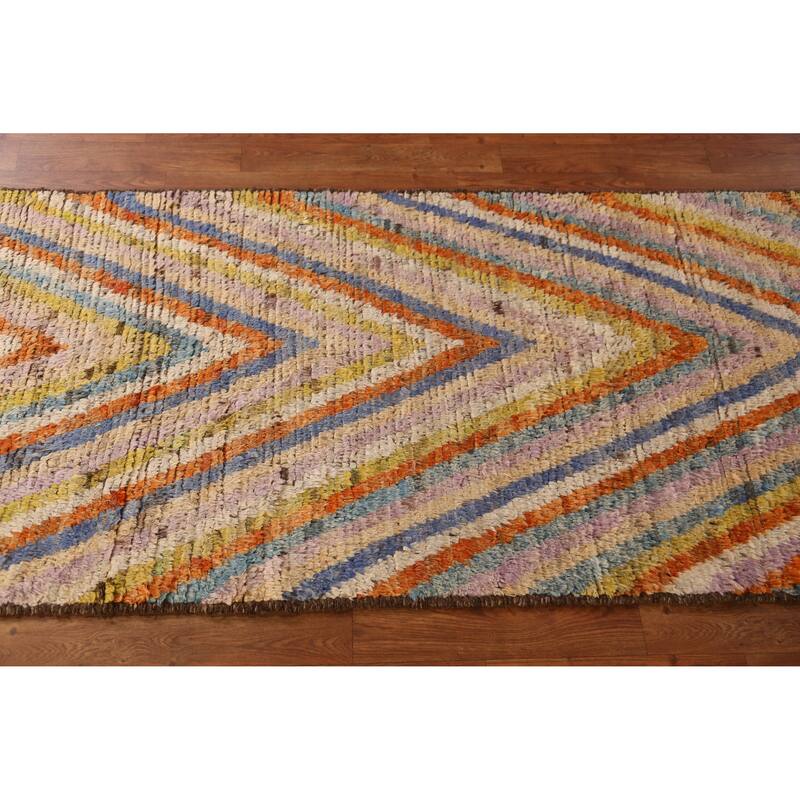 Chevron Style Moroccan Runner Rug Handmade Wool Carpet - 2'10" x 9'7"
