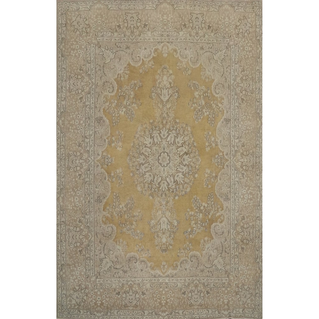 Hand Knotted Oriental 100% Wool Carpet Traditional Floral Yellow & Gold Kerman Area Rug - 12' 9'' X 9' 6''