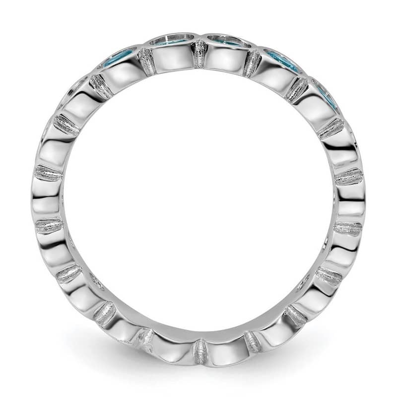 Curata 925 Sterling Silver Bezel Polished Patterned Stackable Expressions Blue Topaz Ring