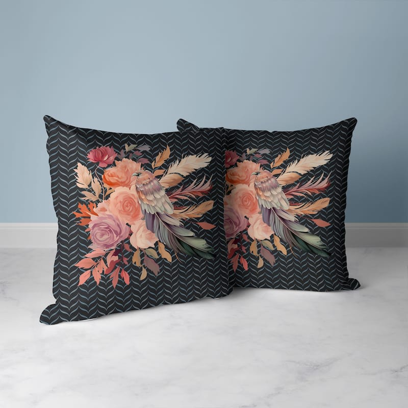 Feathered Bouquet Faux Suede Reversible Throw Pillow Black and Pink