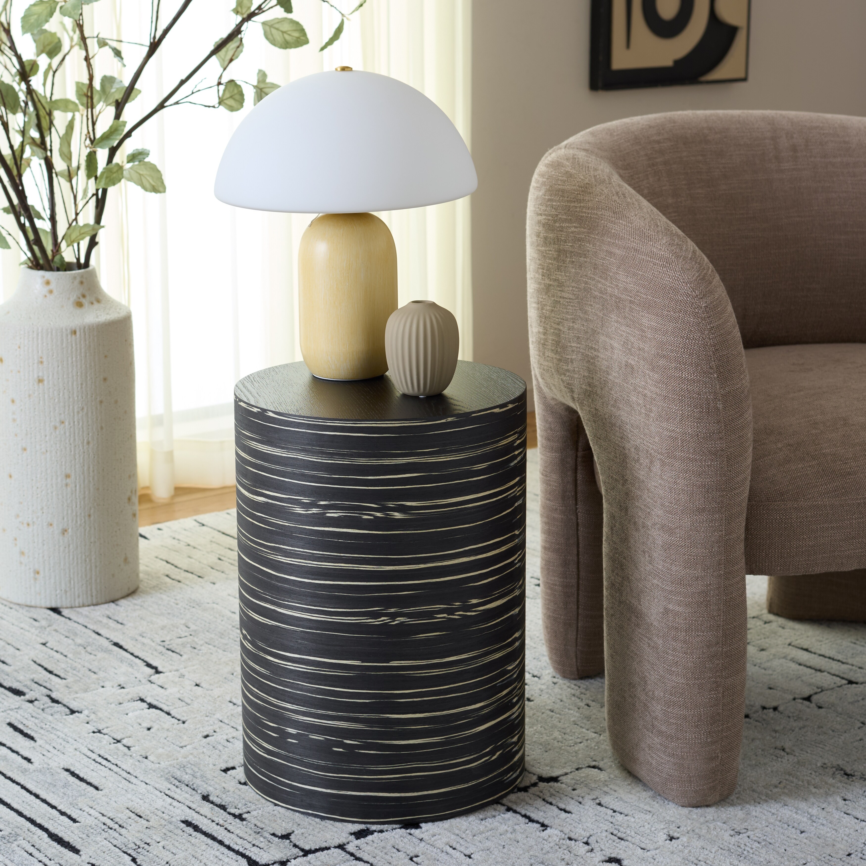 SAFAVIEH Home Bahan Modern Stripe Round Pedestal End Table, Fully Assembled - 13"W x 13"D x 19"H