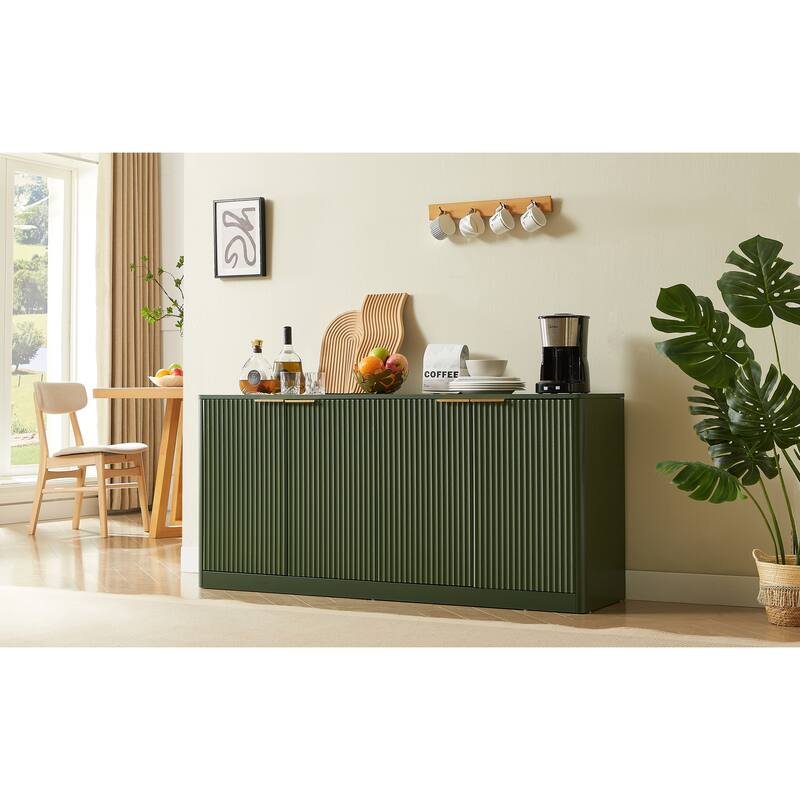 59-inch modern wavy sideboard, curved contour design storage cabinet, 4-door cabinet with storage function for kitchen